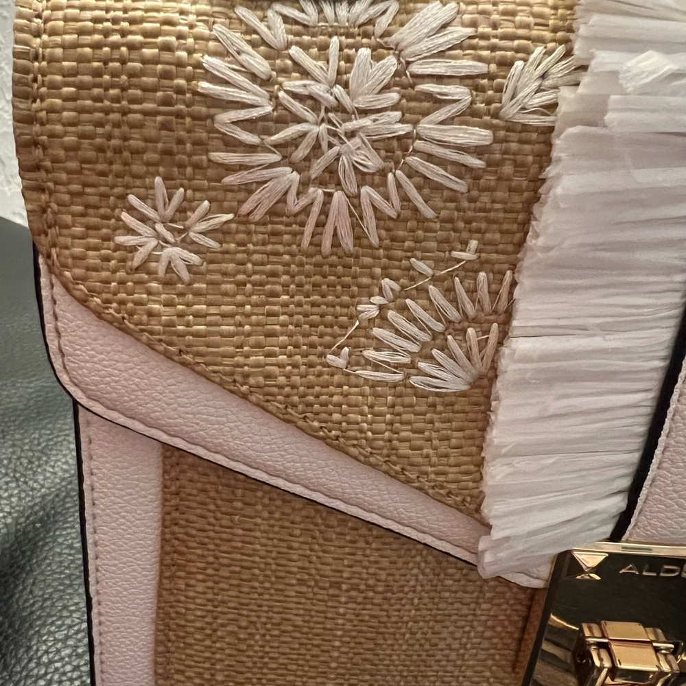ALDO NWOT WHITE ADORNED WITH RAFFIA TYPE LOOK SATCHEL/CROSSBODY BAG - Picture 8 of 13